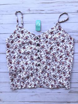 White and Pink Floral Button Up Top