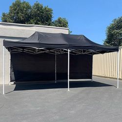 (Brand New) $205 Heavy-Duty EZ Popup Canopy 10x20’ with (2 Sidewalls) Outdoor Gazebo, Carry Bag (Blue/Red)