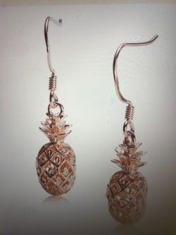 Pink gold plated sterling silver small pineapple hook earring
