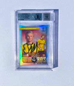 $1000 2020-21 Erling Haaland Signed Topps Merlin UCL #WEH Beckett Witness Grade 10