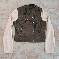 New Look Faux Leather Black Gray Cropped Moto Jacket Size Large