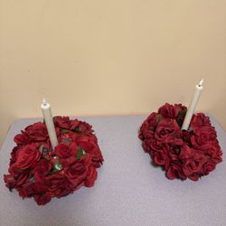 2 Rose Candle Holder Decor