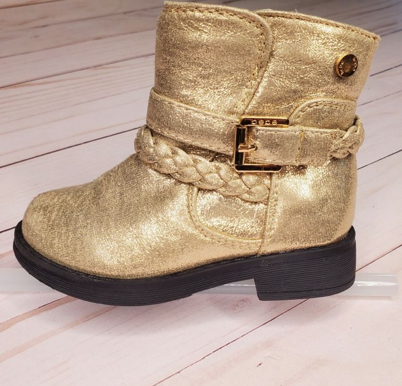 Size 7 Little Kids, Girls Gold Ankle Booties