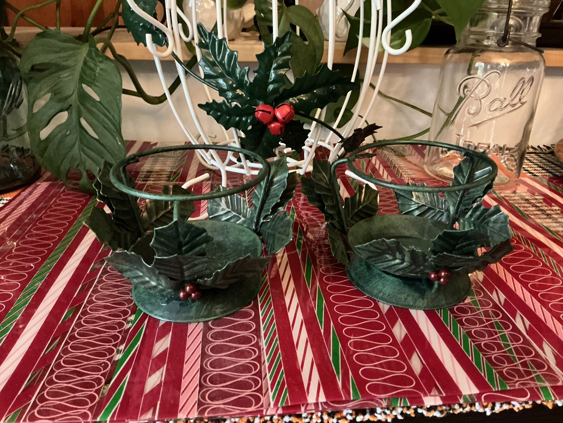 Vintage Metal Basket And Candle Holders 