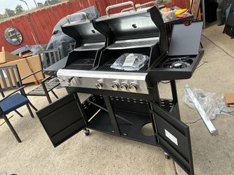 4-Burner Gas Grill also Charcoal with Side Burner