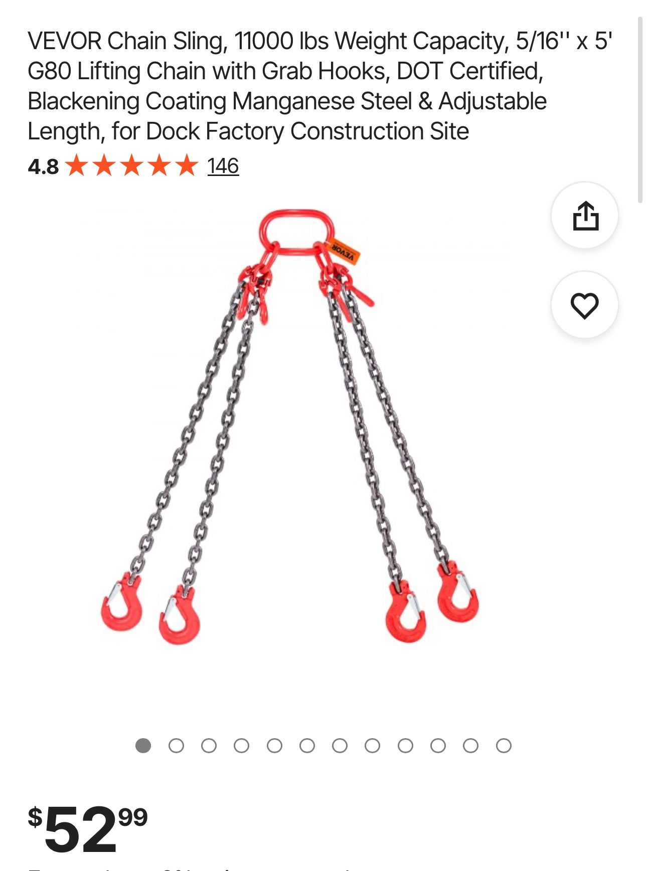 VEVOR Chain Sling, 11000 Ibs Weight Capacity, 5/16" x 5'