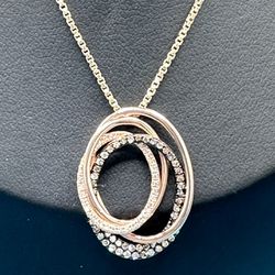 New Effy Espresso 14KT Rose Gold B. Diamond Pendant Necklace With 0.48 Tw Round Diamonds 21” Long Box Chain