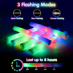 124 PCS Glow Sticks, Foam Glow Sticks, Foam Light up Sticks with 3 Modes Colorful Flashing, Glow In The Dark Party Supplies, Glow Sticks Bulk Party Pa