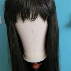 Heat resistance synthetic black wig with bangs