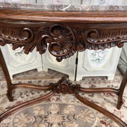 100 Year Old Restored Antique Carved Solid Walnut Entry Table With Marble Top Stunning Beautiful Elegant Piece 