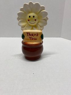 Ceramic Daisy Flower Thank You Figurine Planter Pre Owned