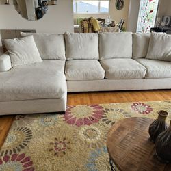 Sofa With Connected Chaise Color Ivory Like New Condition