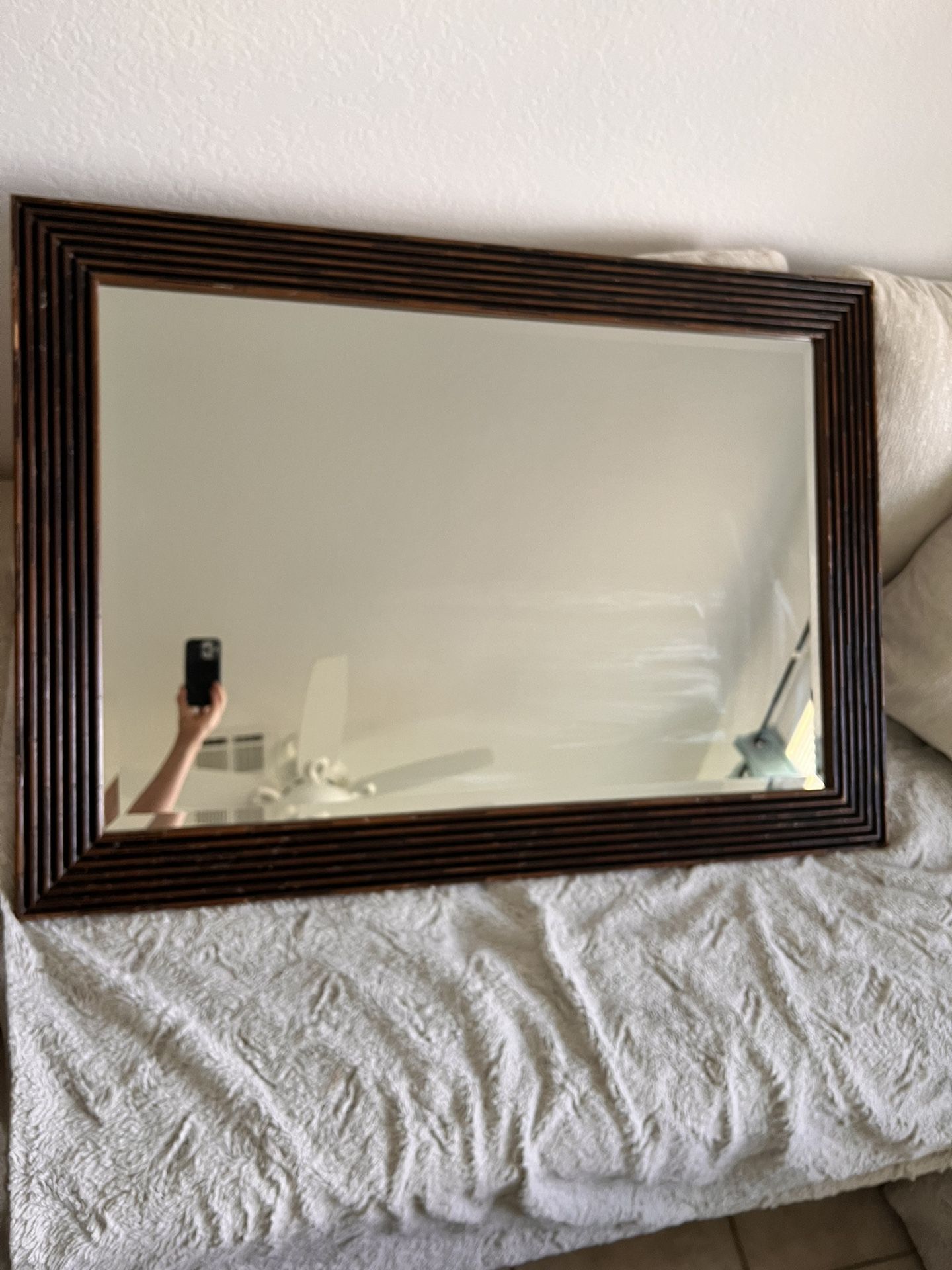 Large Wood Wall Mirror 42x30 Inches