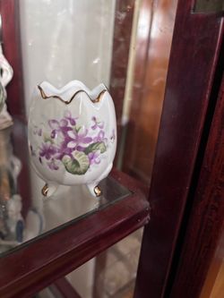 Porcelain Footed Vase with Violet Floral Design