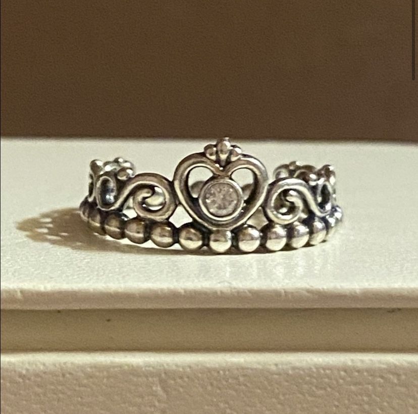 Pandora Sterling Silver Princess Tiara Crown Ring Sz 6.5