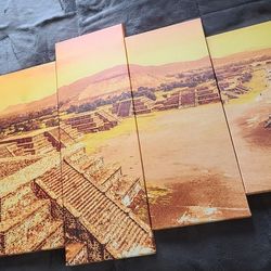 5 Piece Panel Teotihuacan  Aztec Pyramids