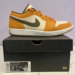 Nike Air Jordan 1 Low SE Light Curry Mens 12 DH6931-102 Olive Canvas Suede USED! 