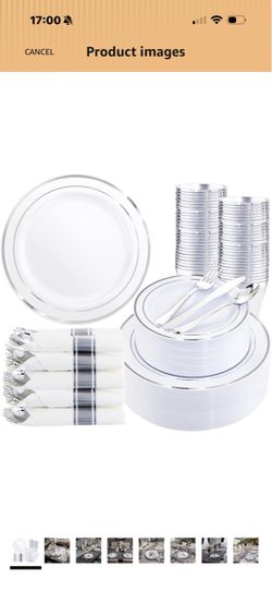 Silver plastic dinnerware set