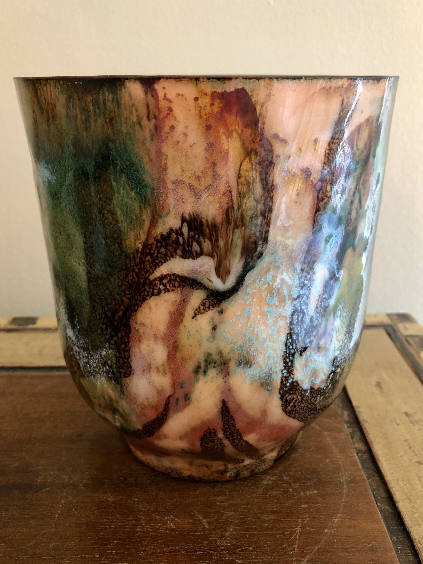 Artistry Enameled Muti-Colored Copper Vase/Pot - 7”