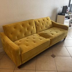 Novograntz Vintage Tufted Split Back Futon In Yellow 