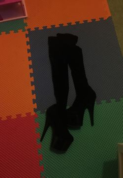 5 inch black velour over the knee stilettos