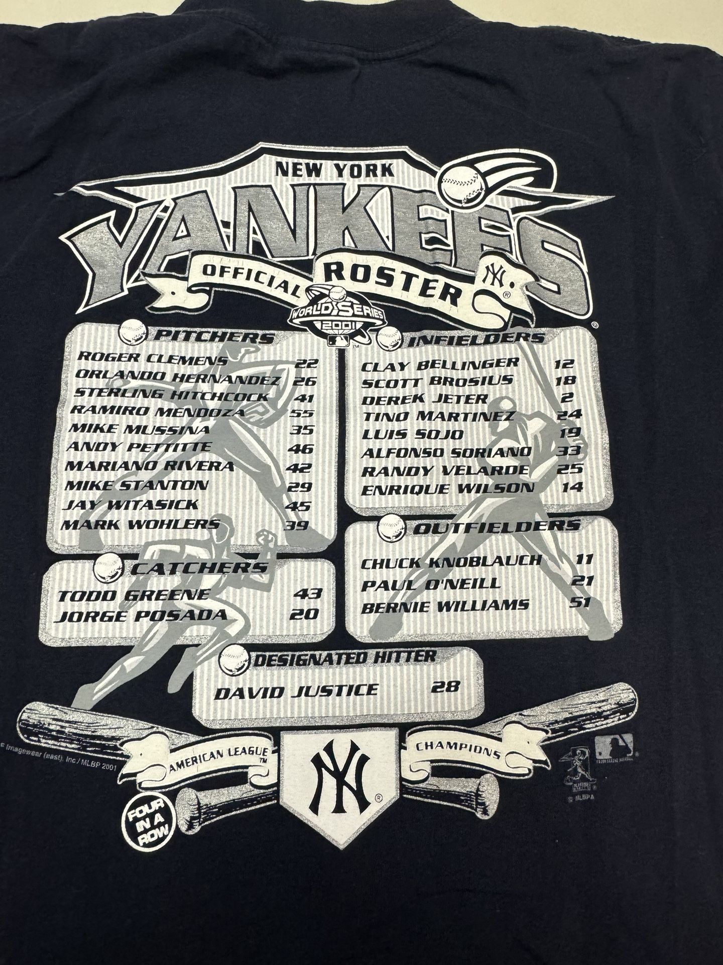 Vintage New York Yankees 2001 World Series Champions MLB Official Roster Size L