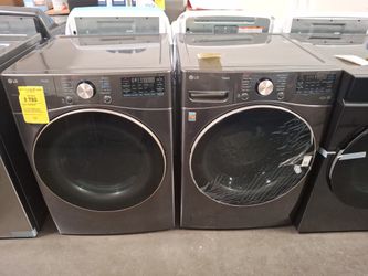 LG Frontload Washer And Electric Dryer In Black Steel With Steam And Turbowash360 Technology 