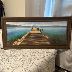 Hues Of Blue by Natalie Mikaels 16x40 Beautiful Water Lake Pretty Ocean Sea Dock Cabin Framed Art Print Picture