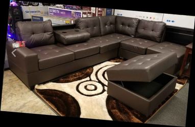 New Chocolate Sectional Sofa with Storage Ottoman
