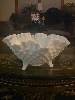 Fenton Milk Glass Hobnail Ruffled Bowl