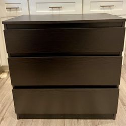 Ikea Small Black-brown 3-drawer Dresser (Delivery Available)
