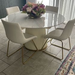 4 DINING TABLE CHAIRS (Italian leather/Gold Plated)