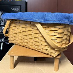 Longaberger Small Boardwalk Tote basket with a denim liner