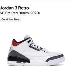 Jordan 3 Fire Red Denim Sz 10