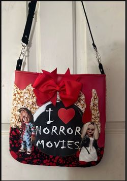 Chucky And Tiffany "I Love Horror Movies" Bag handmade