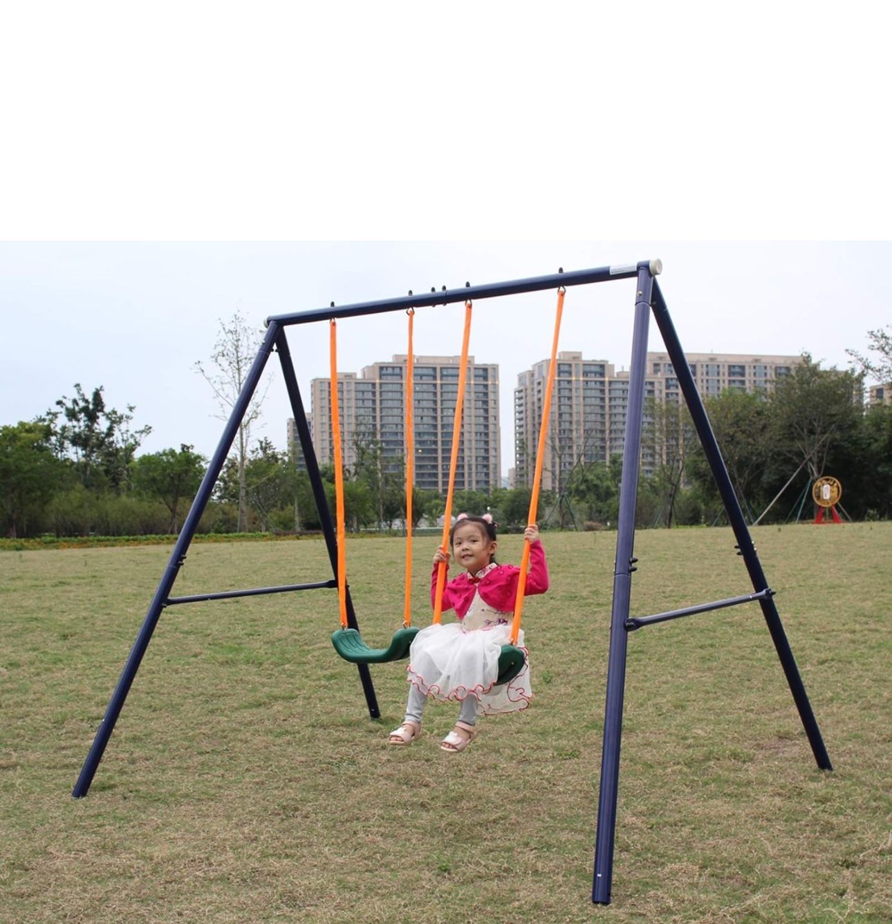A-Frame Metal Swing Set Outdoor Backyard Playground Swing Set for Kids, Toddlers (Two Seats Swing Set)