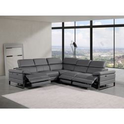 New 5 Piece L-Shaped Power Sectional. Top Grain Italian Leather. 112x112x31/38High. Free Delivery!