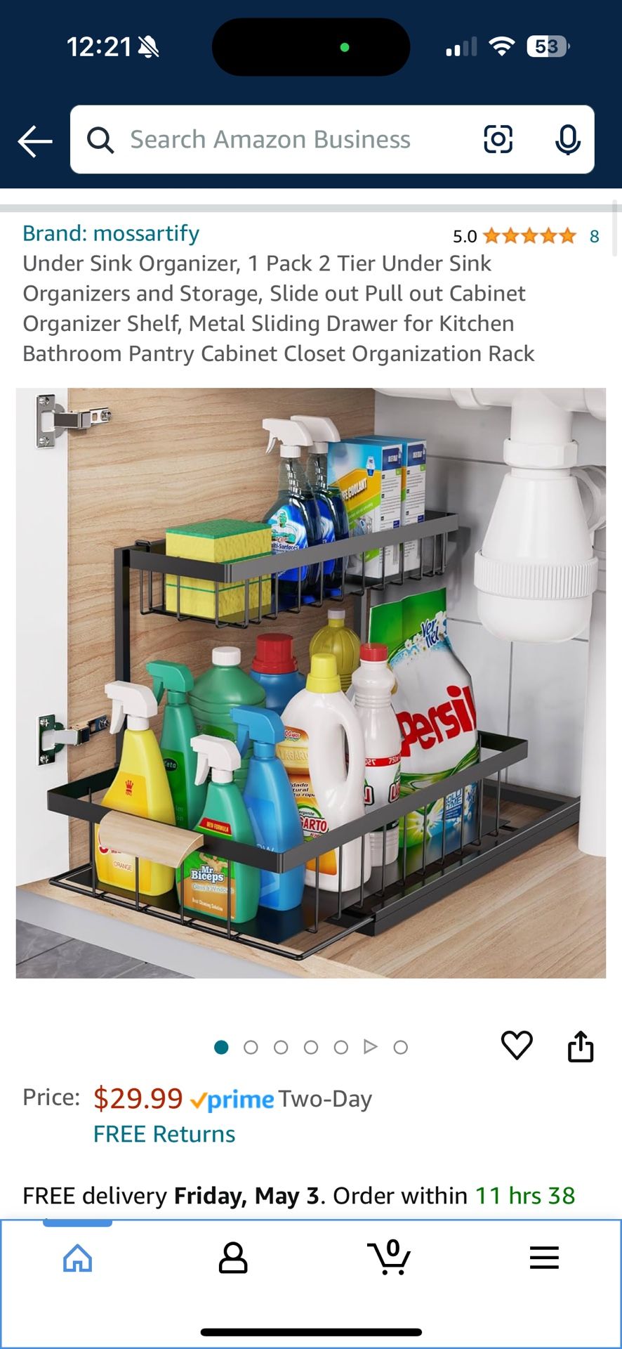  Under Sink Organizer, 1 Pack 2 Tier Under Sink Organizers and Storage, Slide out Pull out Cabinet Organizer Shelf, Metal Sliding Drawer for Kitchen B