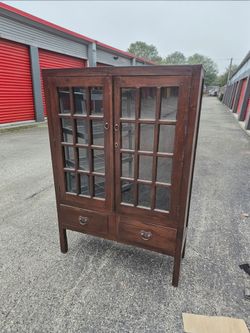 Dark Wood Glass Door Display Cabinet