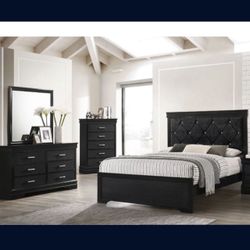 Bedroom set 4pc Queen including  Q Bed Frame Dresser Mirror one Nightstand  