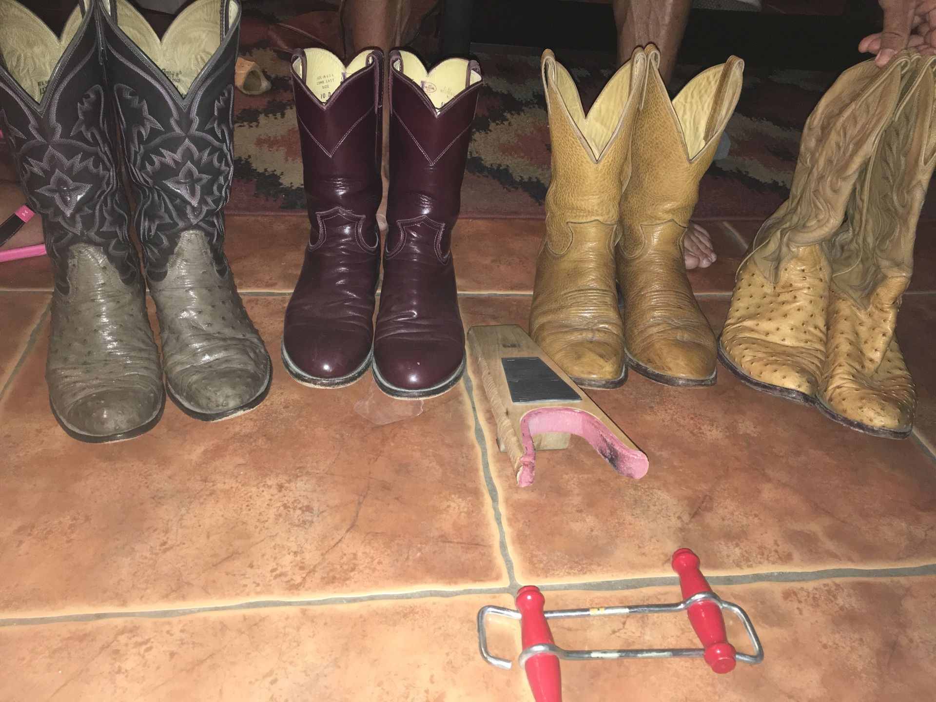 TONY LAMA GENUINE OSTRICH COWBOY BOOTS AND JUSTIN LEATHER COWBOY BOOTS