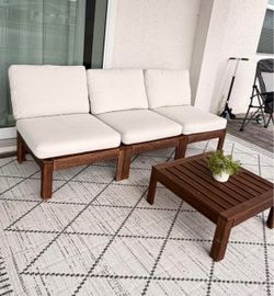 Ikea Outdoor Wood Sectional Sofa Set with Coffee Table