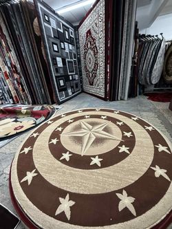Round Brown and Cream Star Area Rug