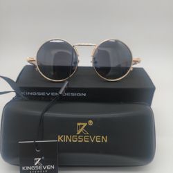 Unisex Kingseven Designer Polarized Round Gold Black Sunglasses 