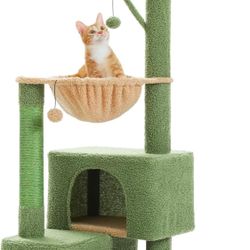 45-Inch Green Cat Tree with 2 Condos for Indoor Cats,Cat Tower with Scratching Posts for Small Cats,Cactus Cat Tree Tower with Hammock and Cat Toys