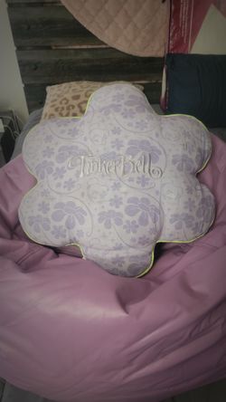 Child's purple bean bag, Disney Tinkerbell pillow.