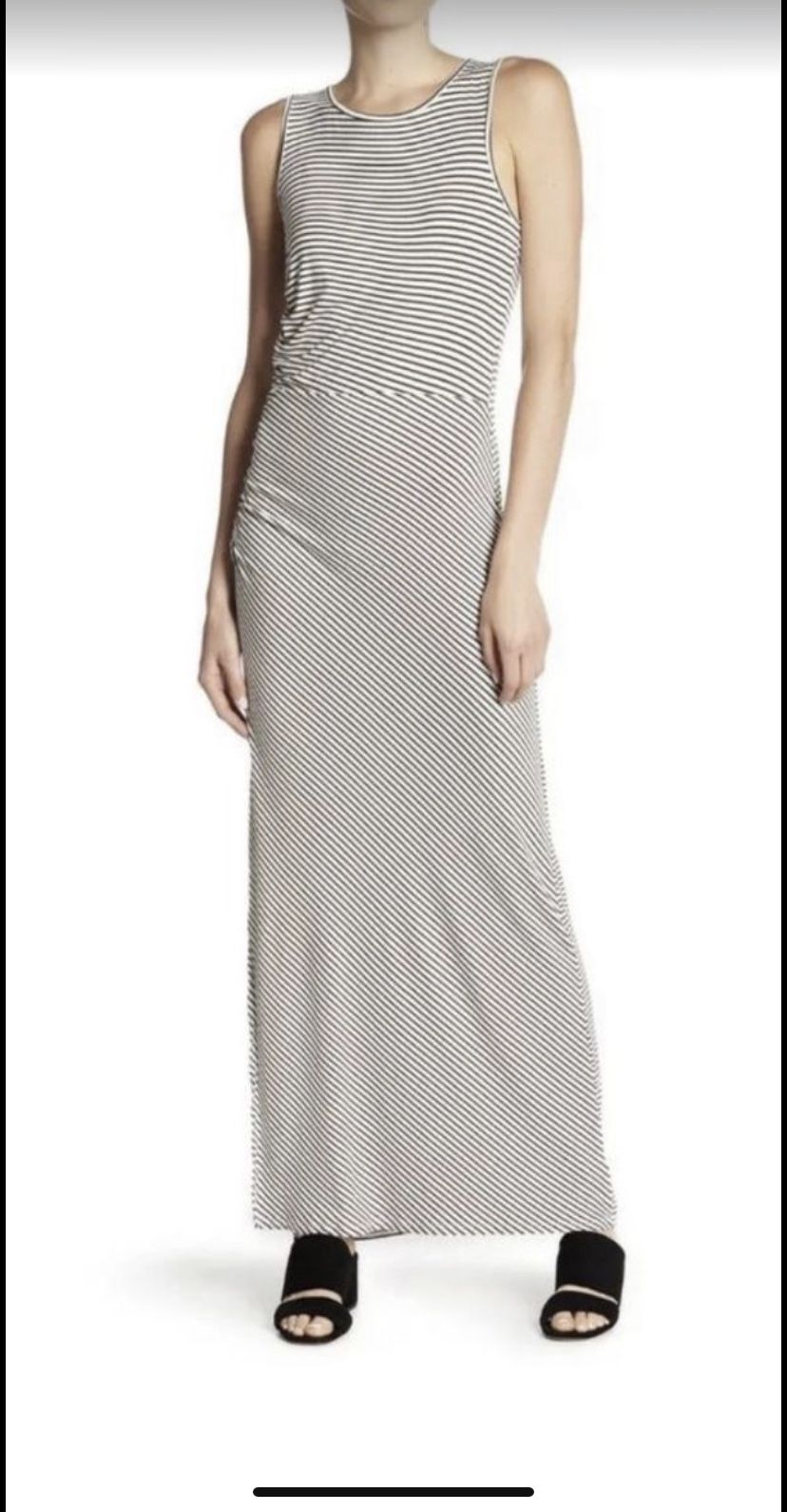 Bobeau Side Ruched Stripe Maxi Dress, Scoop Neck Sleeveless Sz 2XL