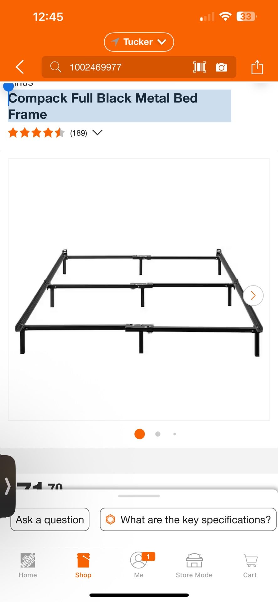 Compack Full Black Metal Bed Frame 40