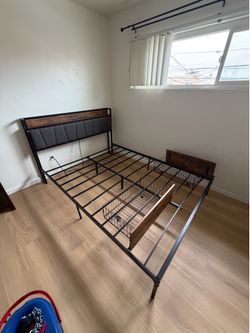 Bed frame, mirror, and desk