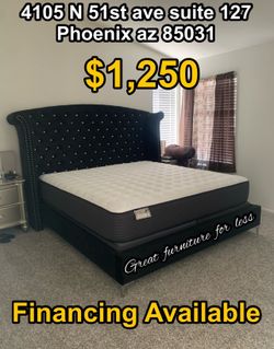 Queen size bed frame with pillow top mattress and Boxspring brand new